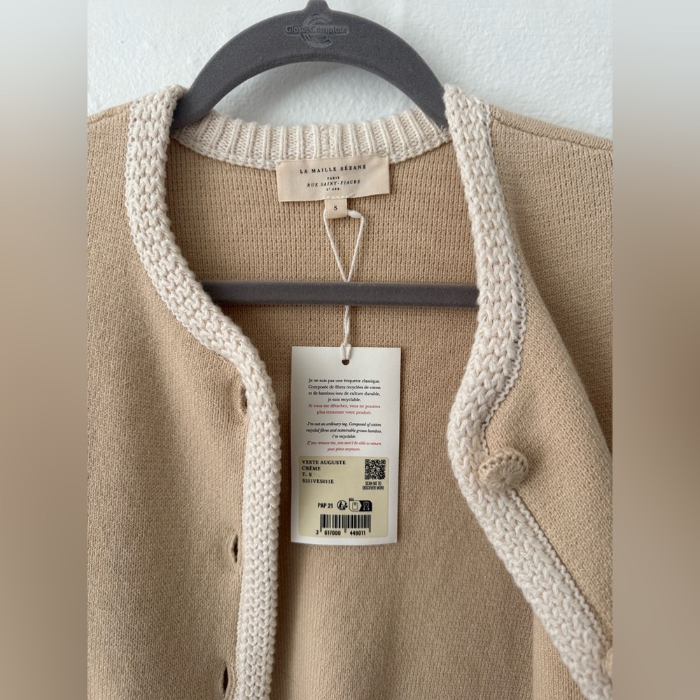 NWT Sezane auguste beige cream cardigan jacket - Picture 3 of 4